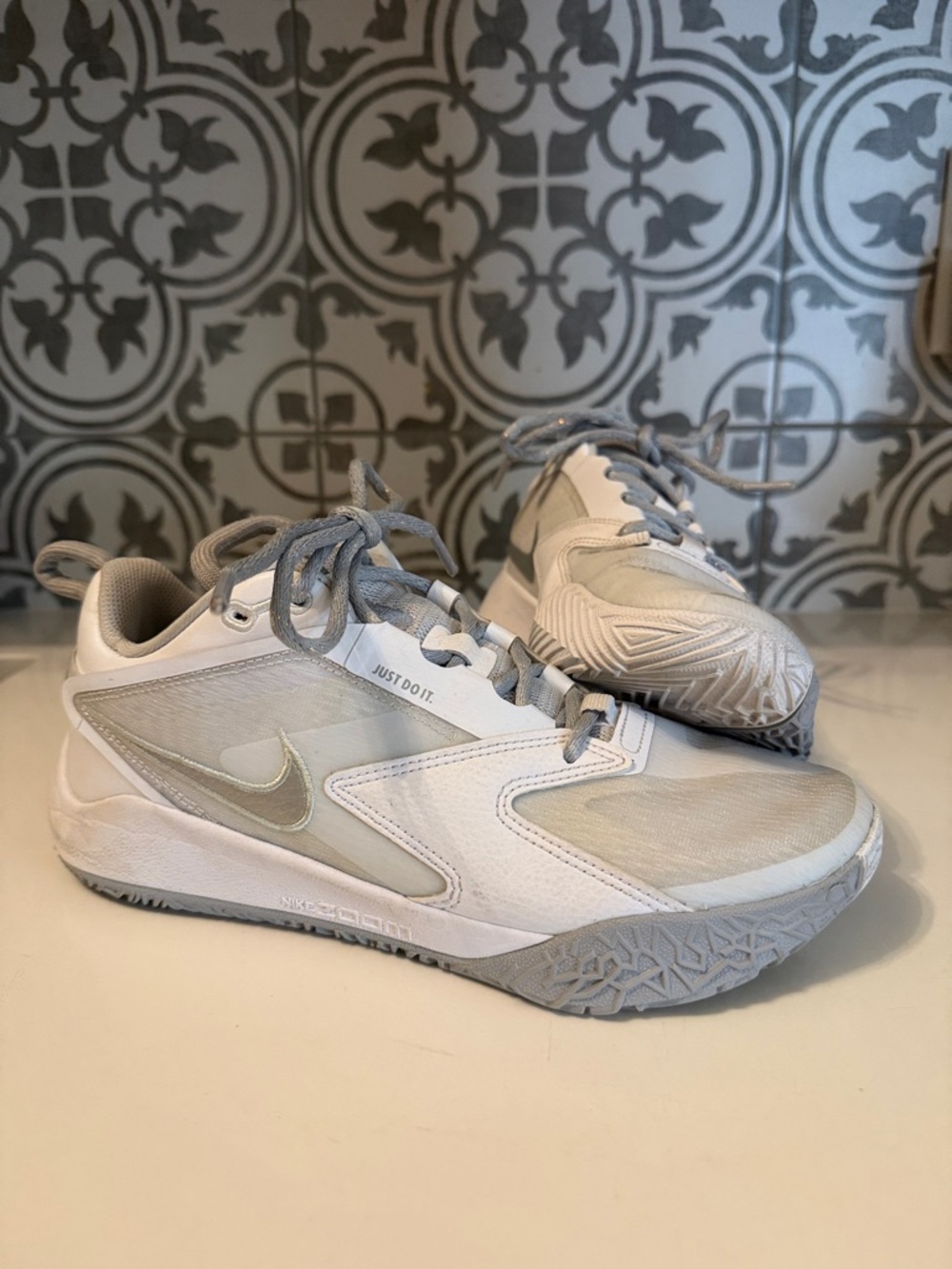 Nike White and Light Gray Air Zoom Hyperspace 3 Volleyball Shoes